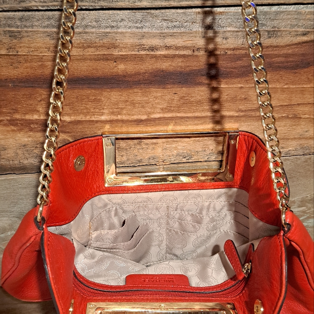 Michael Kors Red Leather & Gold Clutch Bag *Pre-Owned, light use* - Picture 5 of 11